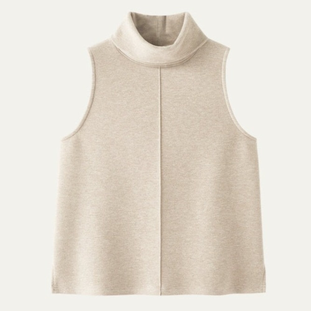 OGL Move Fuzzluxe Turtle Neck Split Hem Sleeveless Top Oatmeal Large NEW